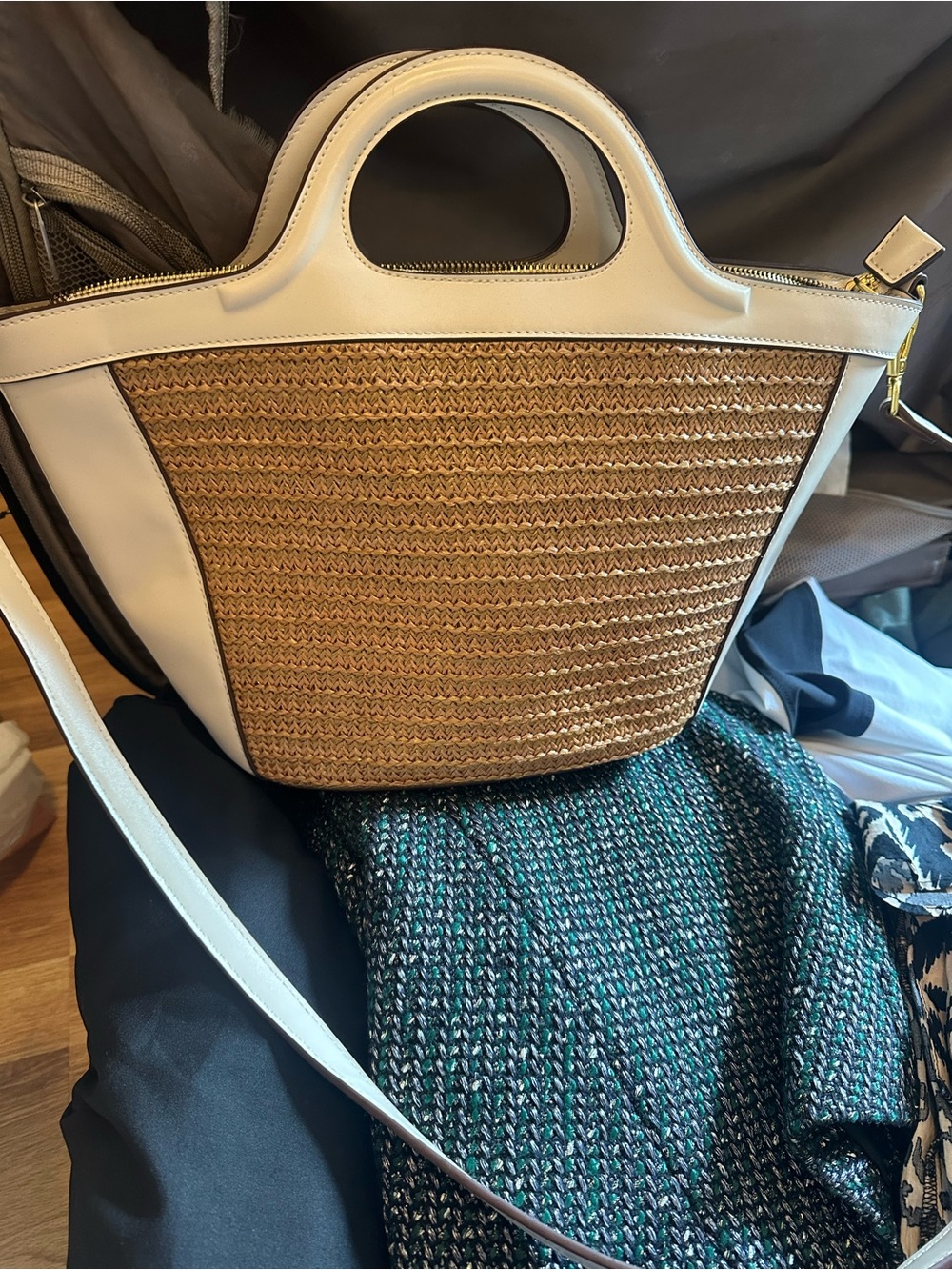 Melie Bianco Straw Faux leather bag